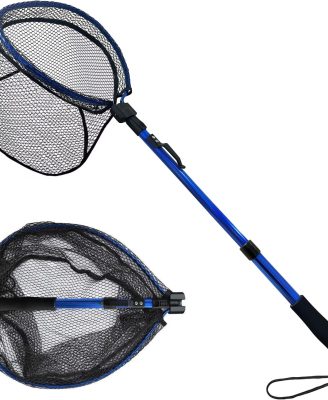 LBW Collapsible Fishing Net with Handle, Folding Kayak Net for Freshwater or Saltwater, Trout Catfish Bass Compact Rubber Landing Net