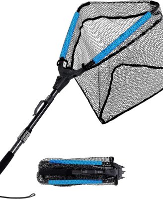 PLUSINNO Fishing Net Fish Landing Net, Foldable Collapsible Telescopic Pole Handle, Durable Nylon Material Mesh, Safe Fish Catching or Releasing